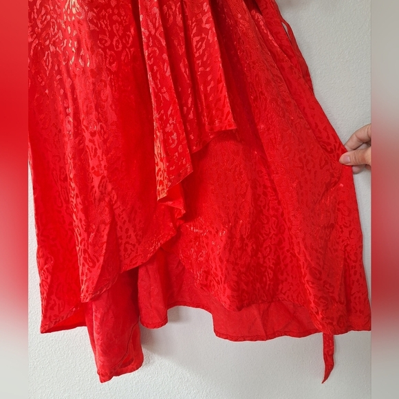 NWT Eloquii Womens Red Animal Print Plus Satin Puff Wrap Midi Dress Size 18 - Picture 6 of 10